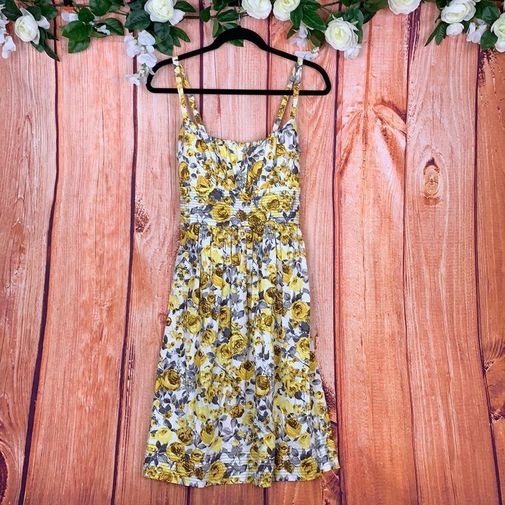 Dressbarn Golden Floral Sleeveless Midi Fit & Flare Dress 1756